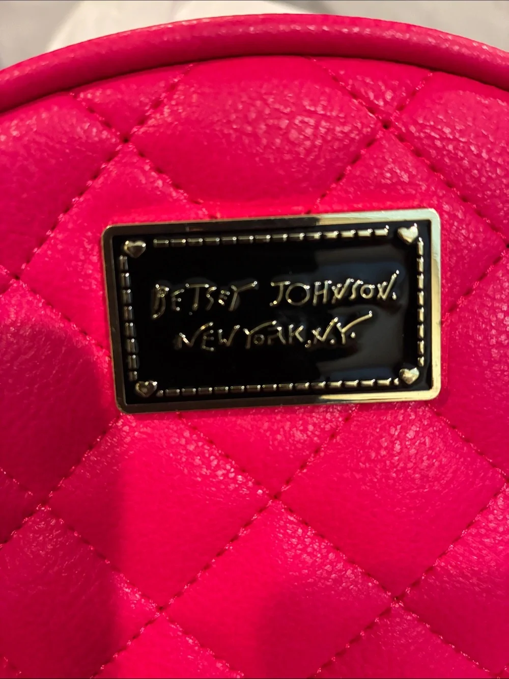 Betsey Johnson Bright Fuchsia Quilted Cosmetic Case